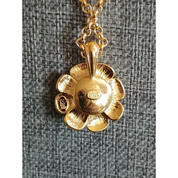 Joan Rivers Gold Tone Snap Rhinestone Flower Necklace Vintage - Picture 3 of 6
